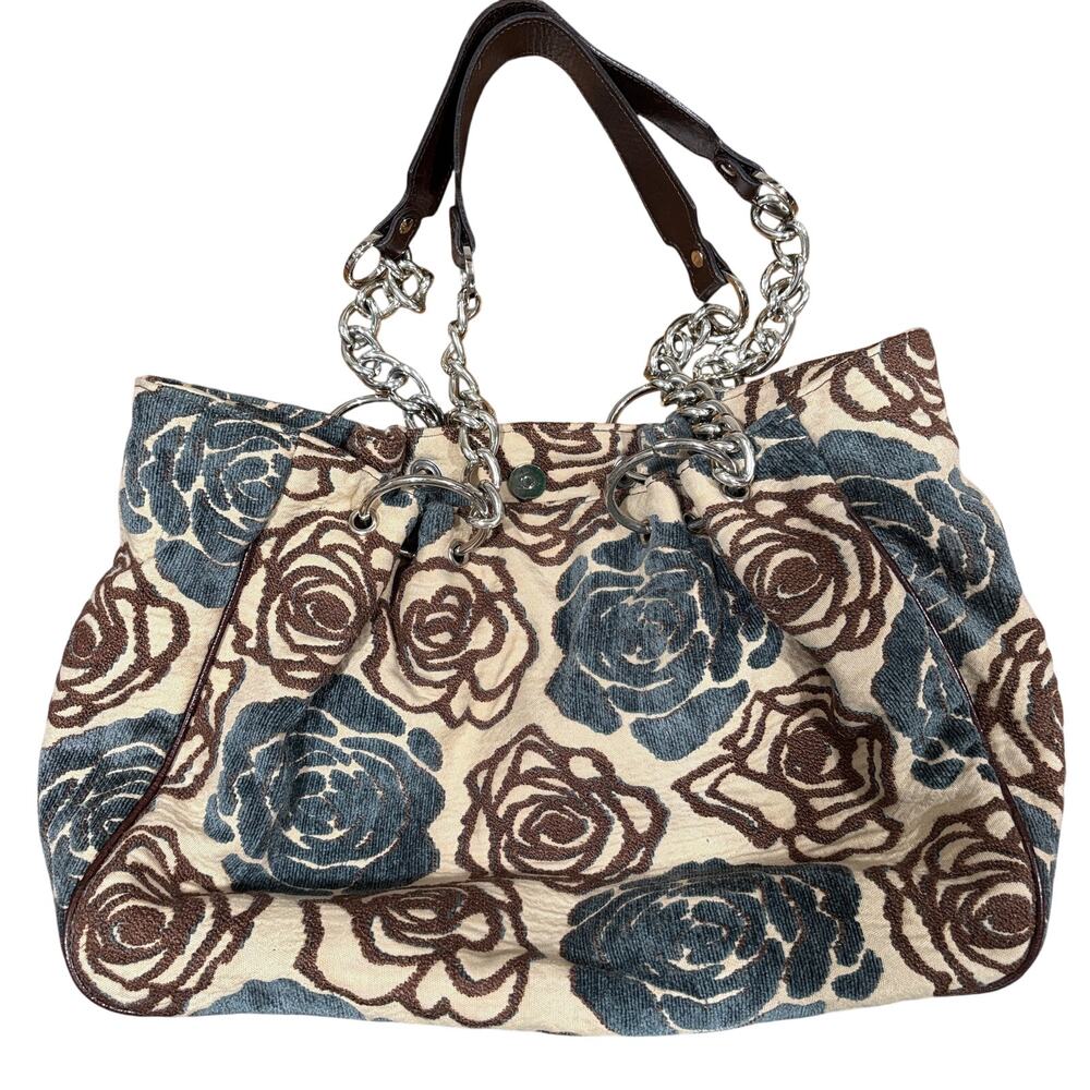Glenda Gies Vintage Shoulder Bag Floral Tapestry Chenille Burnout Chain Strap